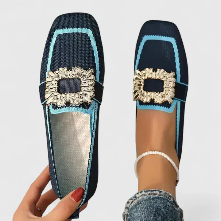 Womens Orthopedic Knit Loafers Square Toe Comfortable Fit - BritishMode