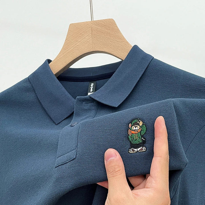 Mens Polo Shirt Cotton Casual Long Sleeve