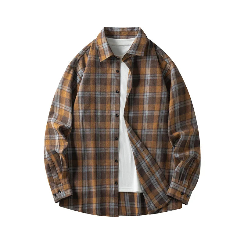 Mens Cotton Shirt Plaid Pattern Long Sleeve Casual Fit