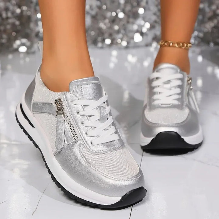 Womens Lace-Up Sneakers with Zip and Platform Sole