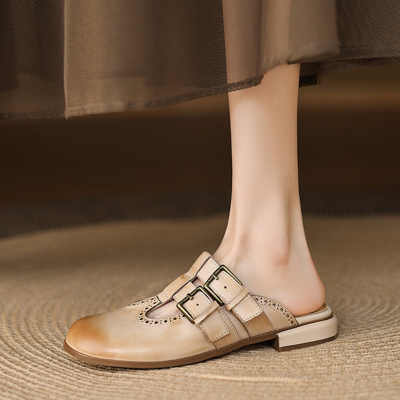 Womens Genuine Leather Mules Slip-On Comfortable