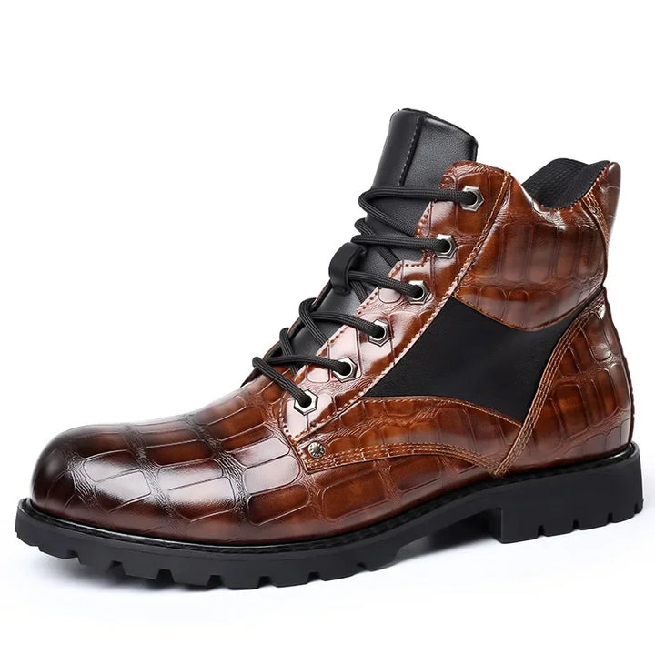 Mens Leather Boots Croc-Embossed Classic Fit