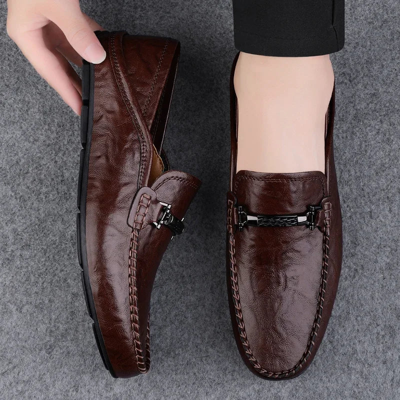 Mens Leather Loafers Slip-On Classic Fit