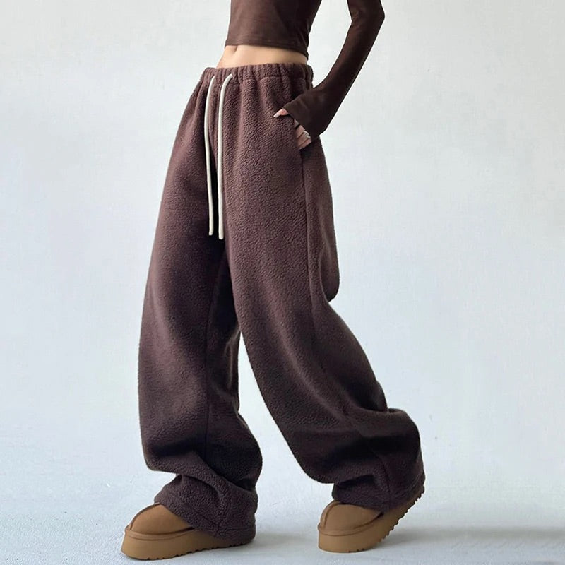 Womens Wide-Leg Sweatpants Drawstring Waist Casual Fit