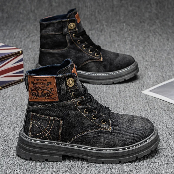 Mens High Top Denim Boots Comfortable Fit
