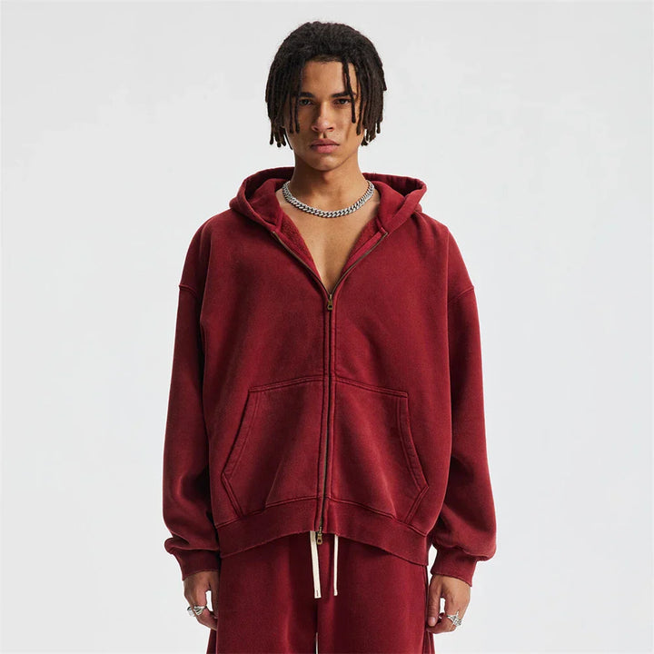 Unisex Fleece Zip-Up Jacket with Hood Warm Fit