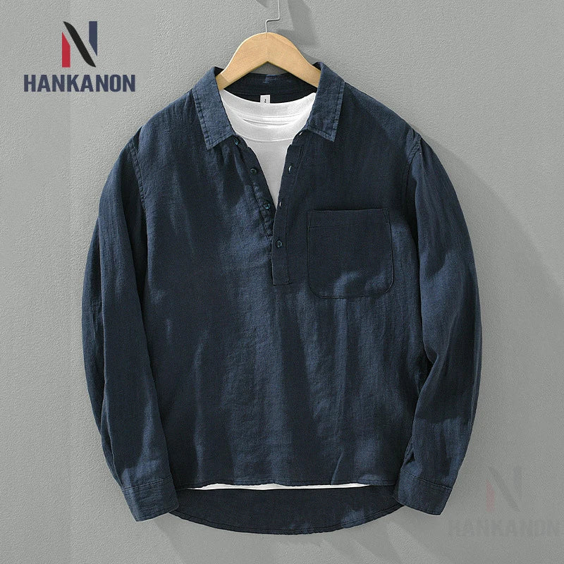 Mens Casual Shirt Cotton Relaxed Fit Long Sleeve - BritishMode