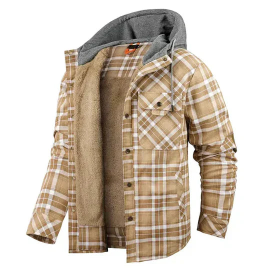Mens Shirt Jacket Hooded Plaid Pattern