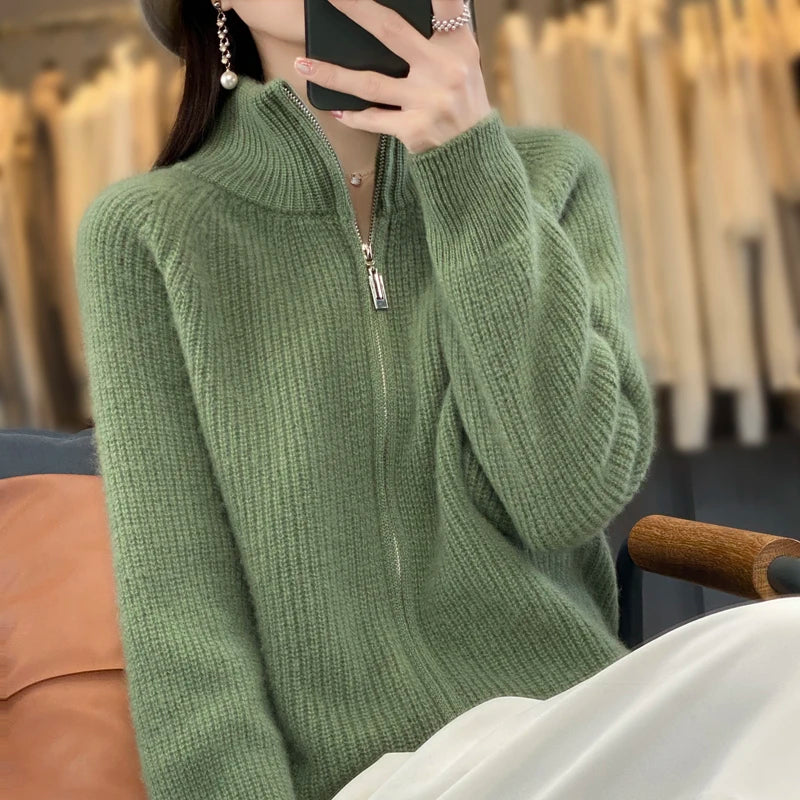 Womens Zip-Up Sweater Jacket Cozy Fit
