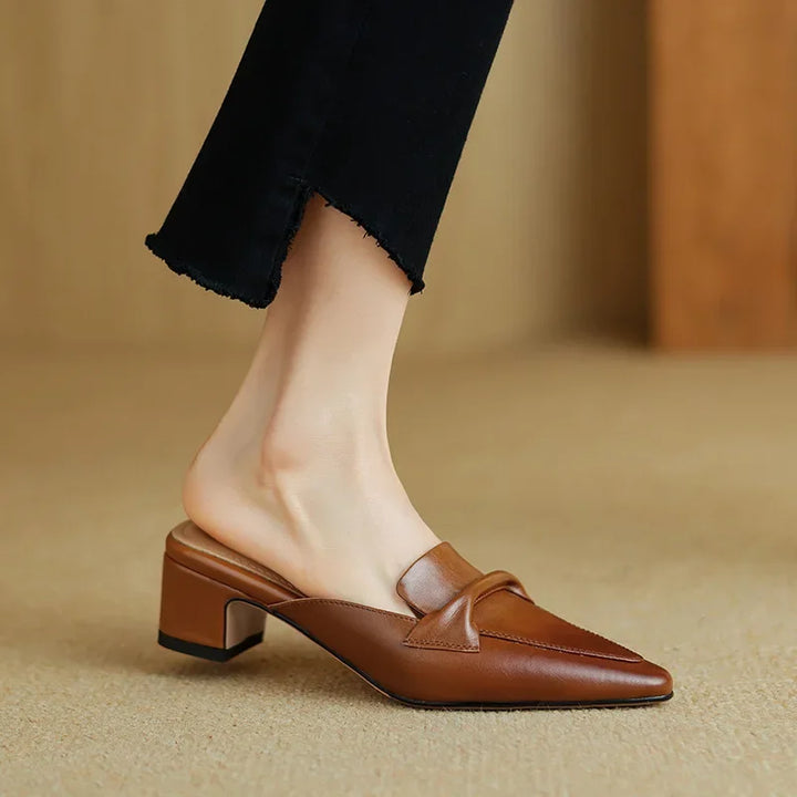 Womens Leather Mules Genuine Material Slip-On