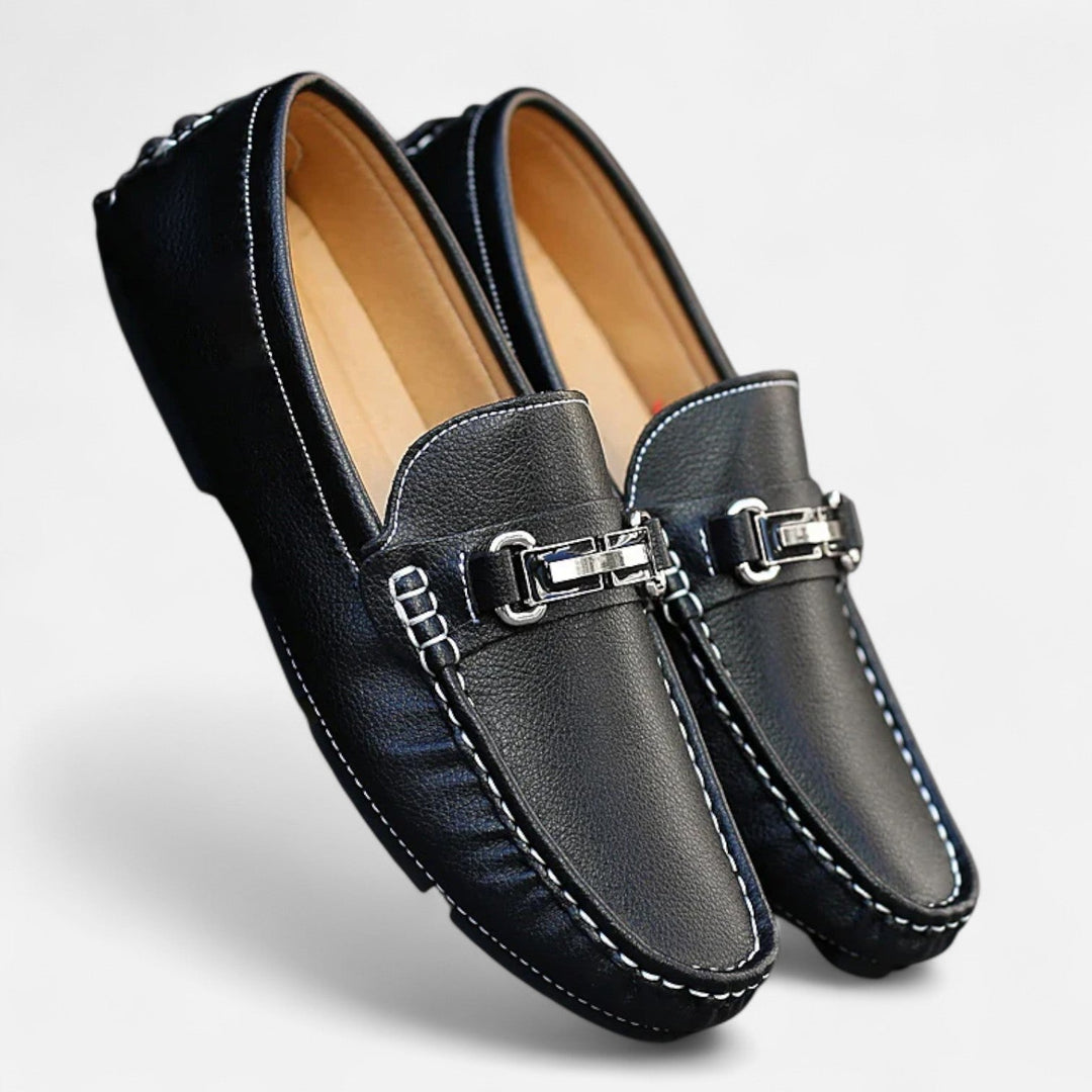 Mens Leather Driving Loafers with Horse Bit Detail