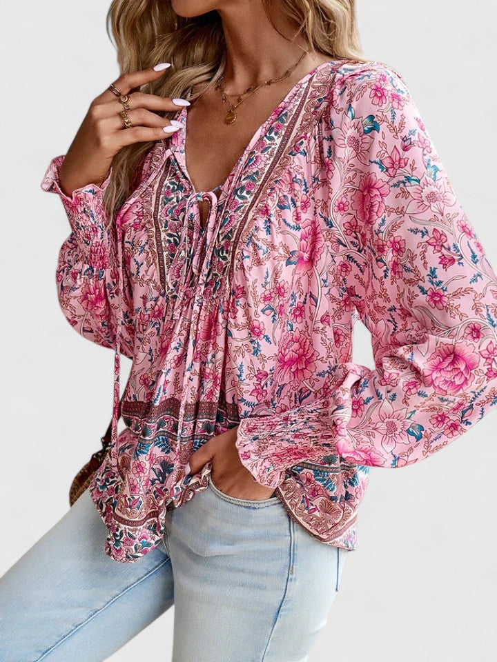 Womens Peasant Blouse Lightweight Long Sleeve Relaxed Fit
