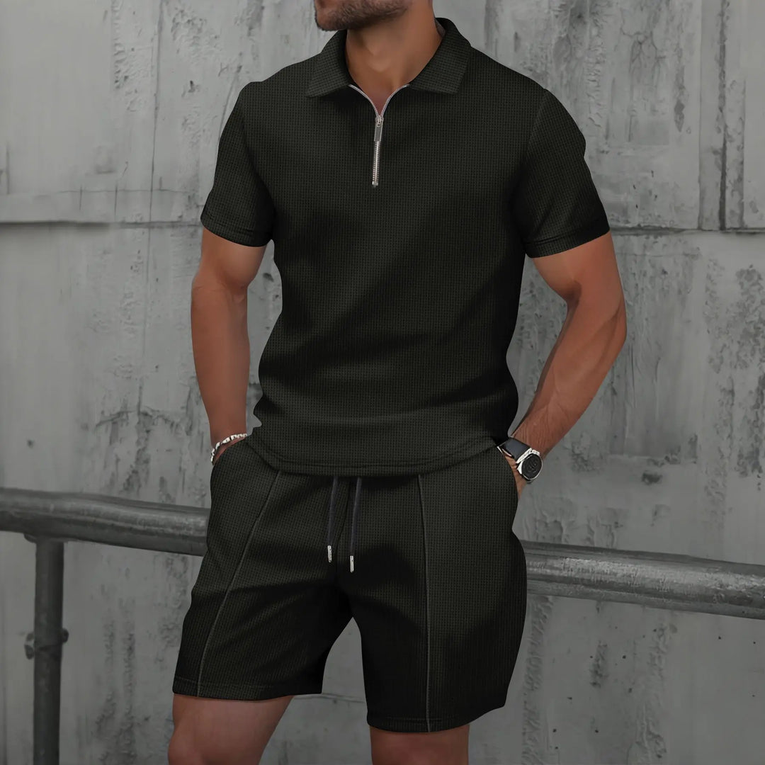 Mens Suit Set Lightweight Breathable Zip-Up Short Sleeve