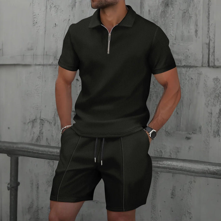 Mens Suit Set Lightweight Breathable Zip-Up Short Sleeve