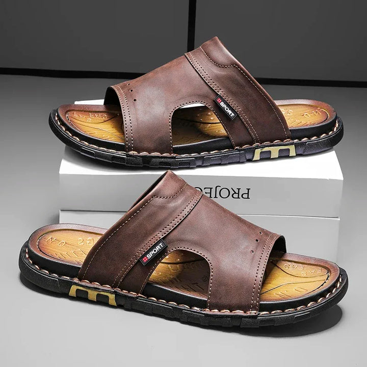 Mens Leather Slide Sandals Comfortable Fit - BritishMode