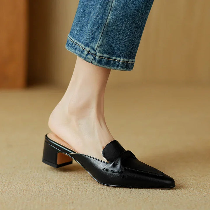Womens Leather Mules Genuine Material Slip-On