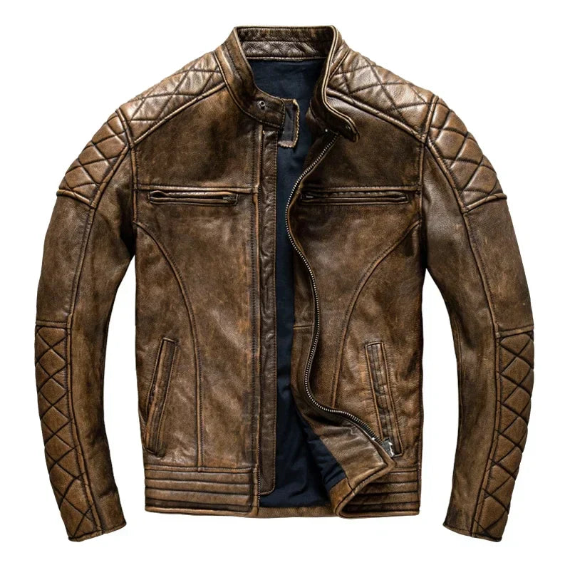 Mens Leather Biker Jacket Classic Fit - BritishMode