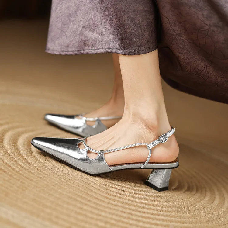Womens Genuine Leather Slingback Shoes