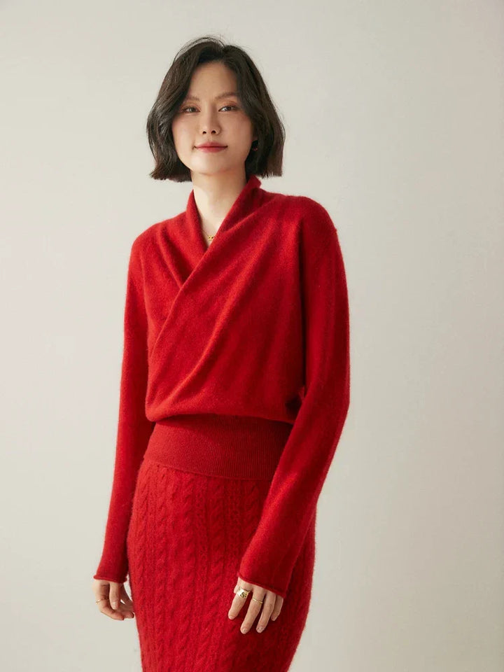 Womens Cashmere Wrap Sweater Soft Knit Crossover Style