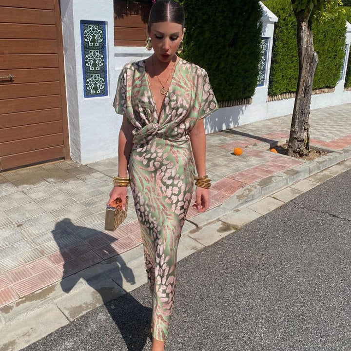 Womens Maxi Dress with Envelope Neck and Flowy Fit