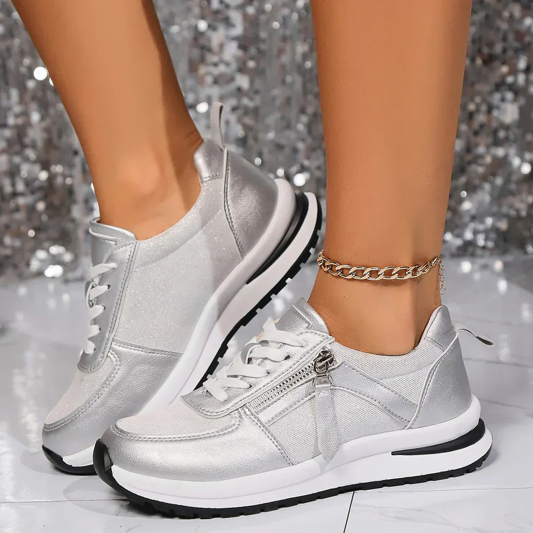 Womens Lace-Up Sneakers with Zip and Platform Sole