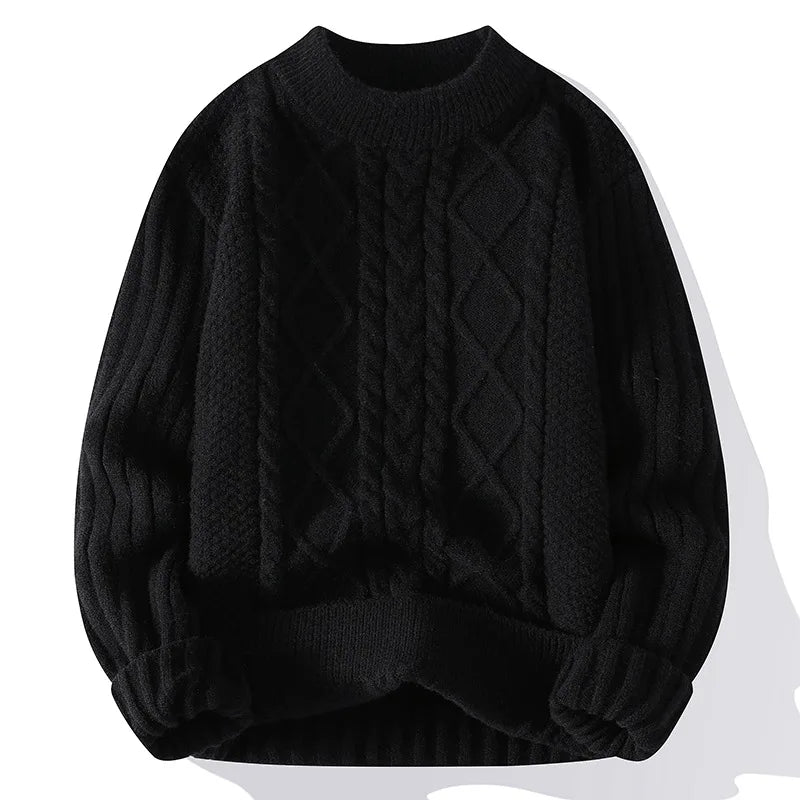 Mens Crew Neck Sweater Classic Pattern Knit