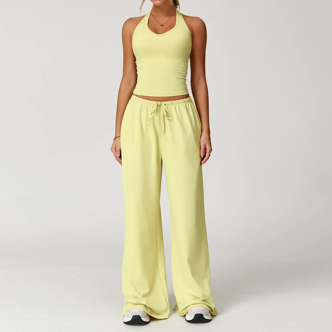 Womens Ribbed Tank Top Breathable Slim Fit Pants Elastic Waist
