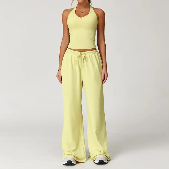 Womens Ribbed Tank Top Breathable Slim Fit Pants Elastic Waist
