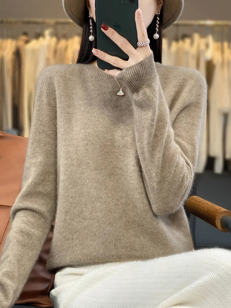 Womens Merino Wool Sweater O-Neck Soft Fit