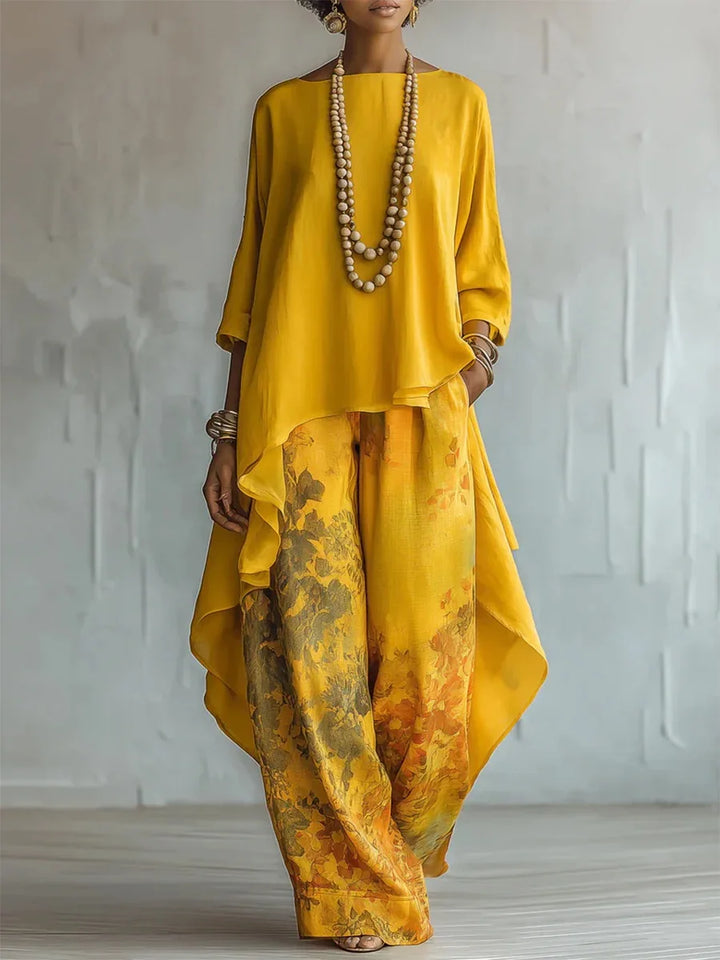 Womens Two-Piece Set with Wide Leg Trousers Loose Fit - BritishMode