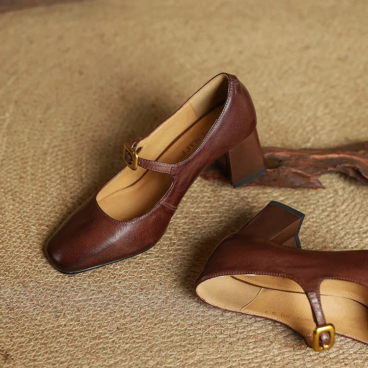 Womens Genuine Leather Heels Classic Fit