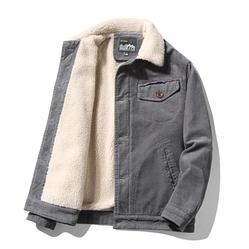 Mens Corduroy Parka Coat Soft Fleece Lined - BritishMode