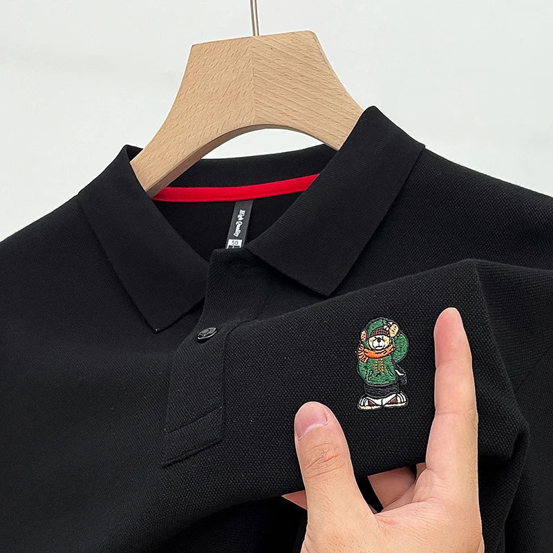 Mens Polo Shirt Cotton Casual Long Sleeve