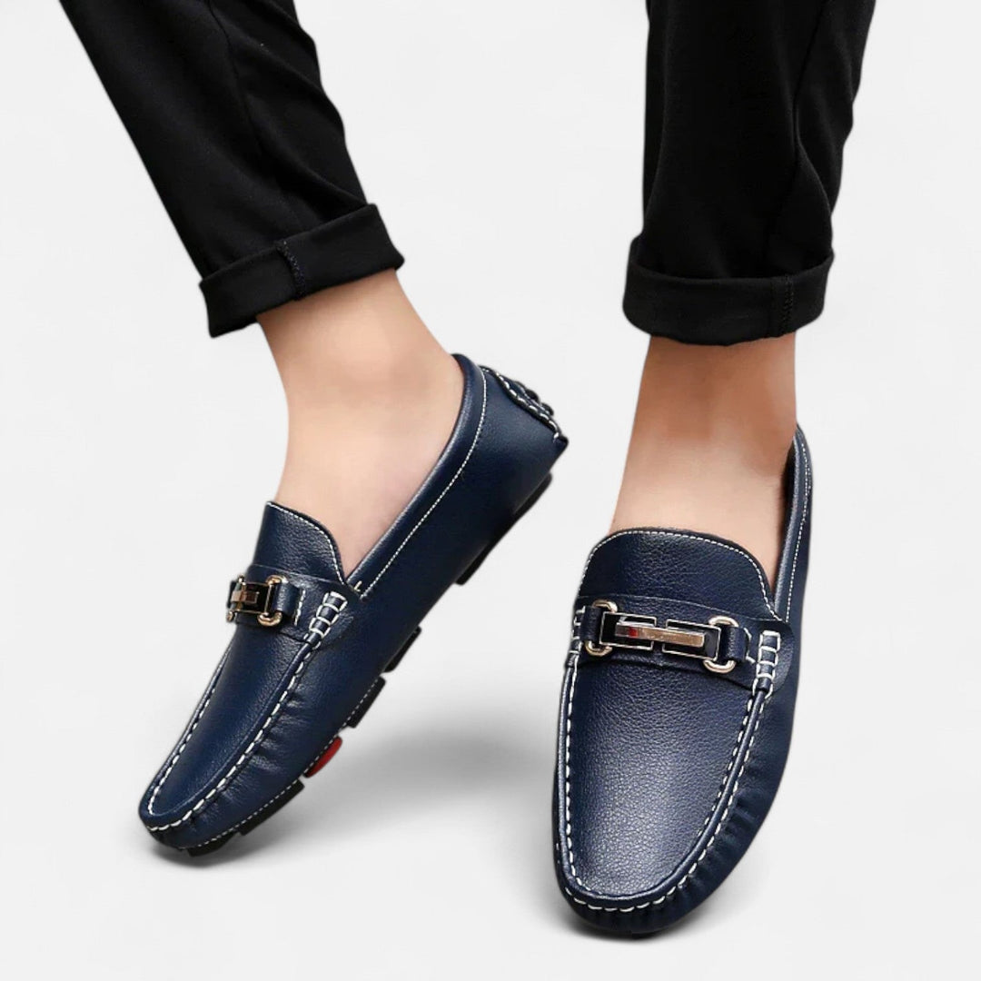 Mens Leather Driving Loafers with Horse Bit Detail