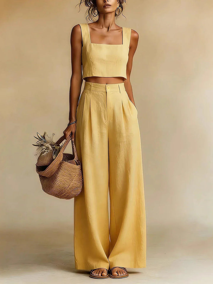 Womens Crop Top and Palazzo Trousers Set Square Neck Summer - BritishMode