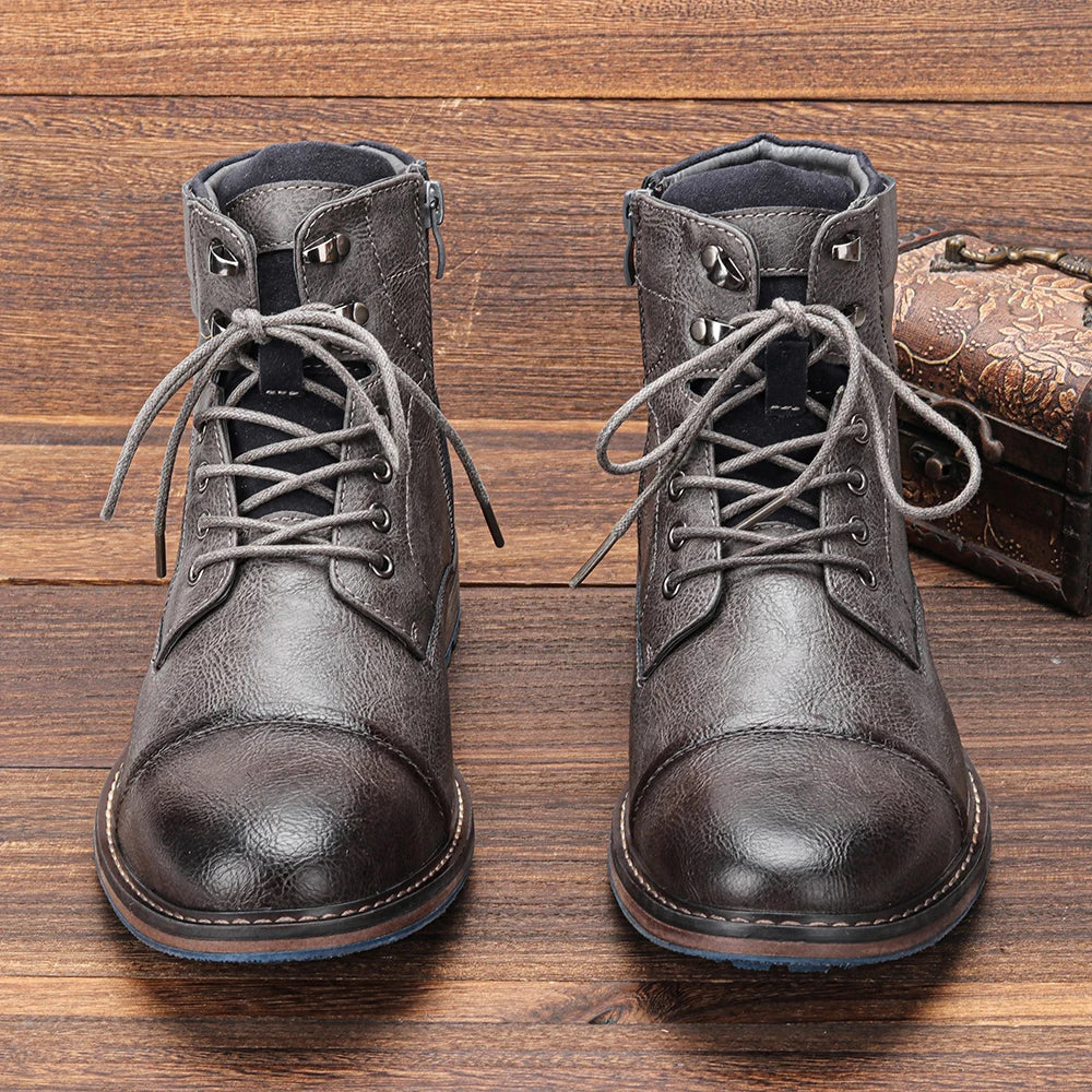 Mens Leather Outdoor Boots Orthopedic Side Zip