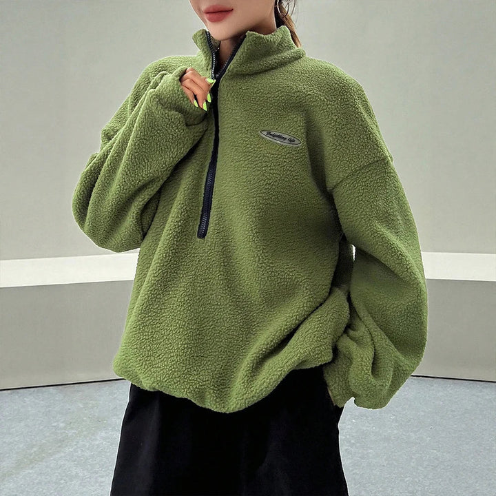 Womens Winter Sweatshirt Fleece Half-Zip Cozy Fit - BritishMode