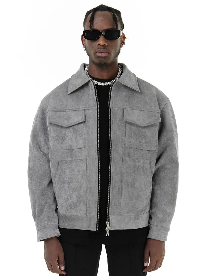 Mens Suede Cargo Coat Urban Style