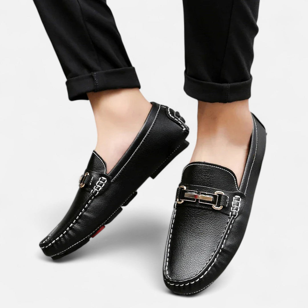 Mens Leather Driving Loafers with Horse Bit Detail
