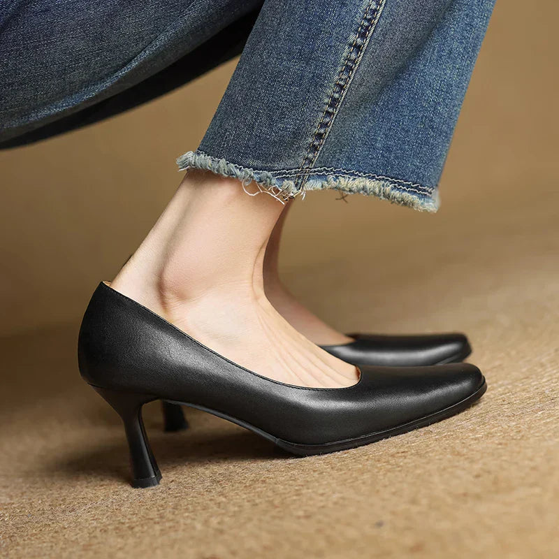 Womens Genuine Leather Heels Classic Fit