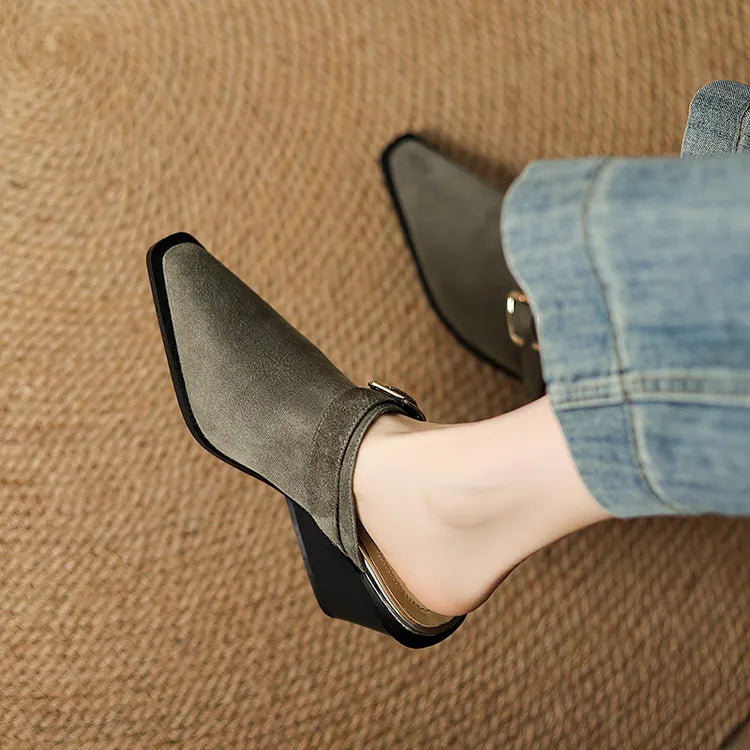 Womens Suede Mules Slip-On Style
