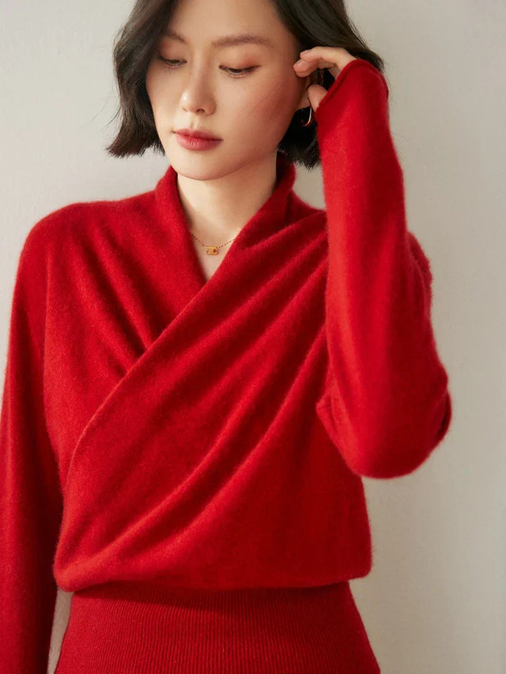 Womens Cashmere Wrap Sweater Soft Knit Crossover Style