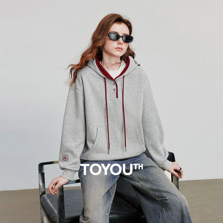 Womens Hooded Sweatshirt Stitched Colorblock Casual Fit - BritishMode
