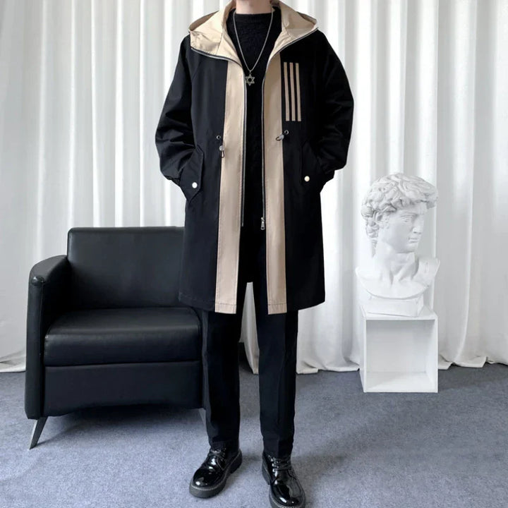 Mens Parka Coat with Bold Panel Design