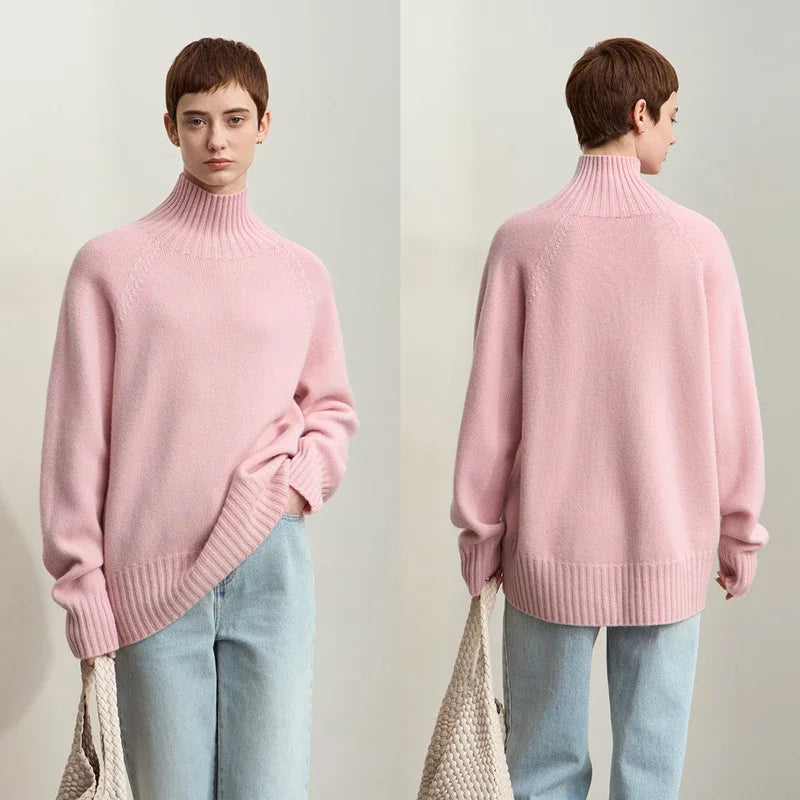 Womens Pullover Sweater Wool Blend Relaxed Fit