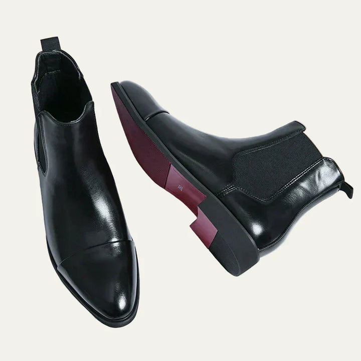 Mens Leather Cap Toe Chelsea Boots Polished Finish