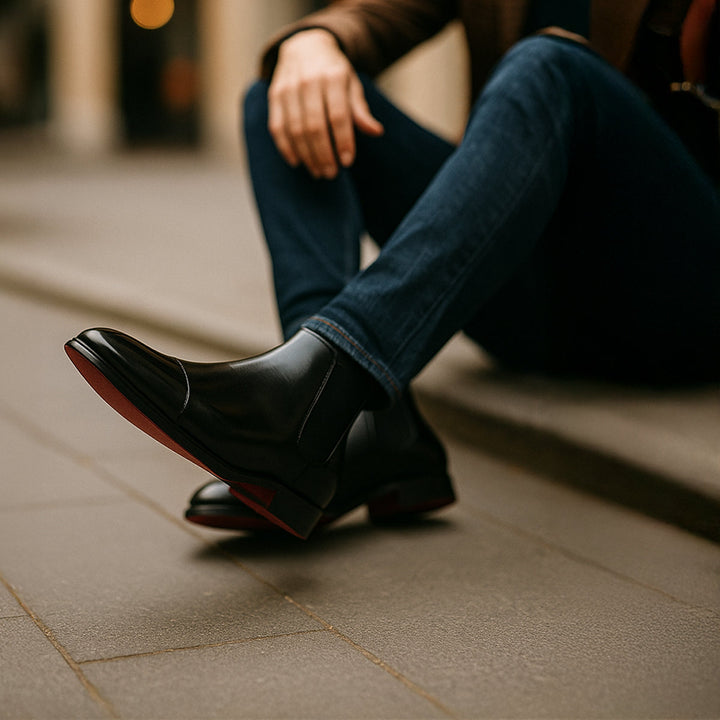 Mens Chelsea Boots Genuine Leather Slip-On
