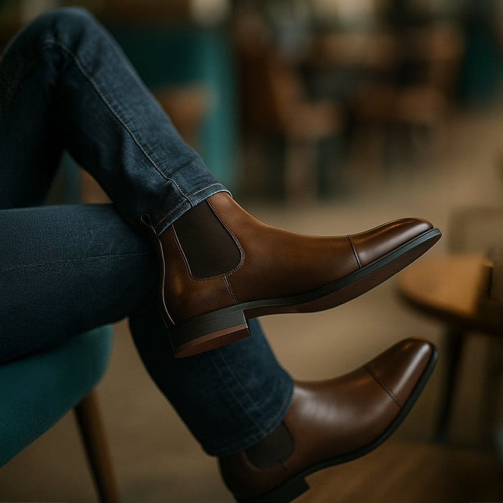 Mens Chelsea Boots Genuine Leather Slip-On