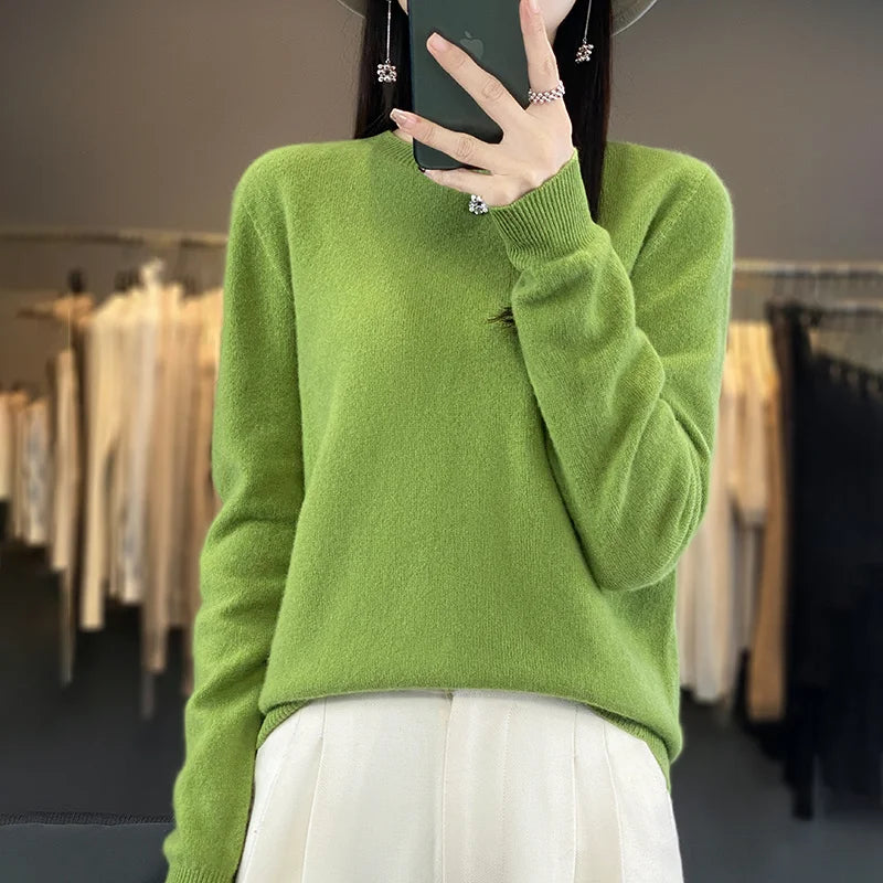 Womens Merino Wool Sweater O-Neck Soft Fit
