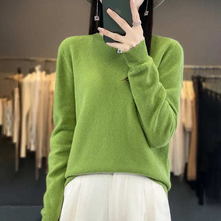 Womens Merino Wool Sweater O-Neck Soft Fit